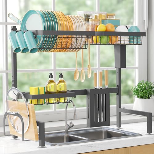 Over The Sink Dish Drying Rack (Gray / Standard - 3 Baskets)