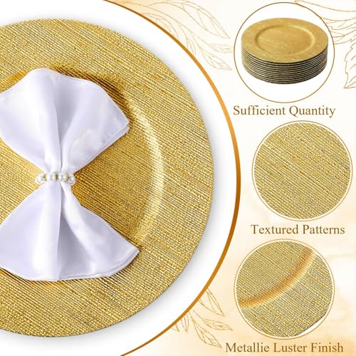 12 Pcs Gold Charger Plates Bulk 13 Inch Texture Strip Plastic (Texture Strip / Gold)