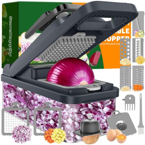 12-in-1 Vegetable Chopper 7 Blades, Veggie Cutter with Handle, Grey (Gray / 7 blades)