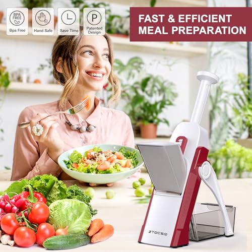 Safe Mandoline Slicer for Kitchen (Rose Red)