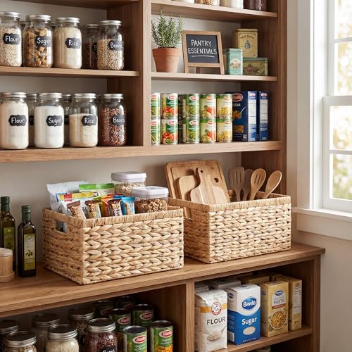 Wicker Storage Baskets for Shelves (Natural (Water Hyacinth) / 13"L x 8¼"W x 7"H)