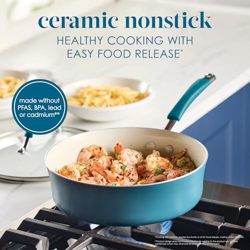 Cucina Ceramic Nonstick Saute Pan with Lid (Saute Pan (10") / Marine Blue)