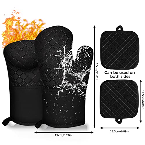 4PCS Oven Mitts and Pot Holders Sets 500°F Pot Holders for Kitchen Heat Resistant Oven Gloves Anti (4pcs Black)