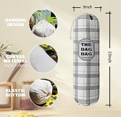 Classic Buffalo Check Plaid Grocery Bags Holder Organizer For Shopping Bags (Light Gray Plaid)
