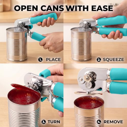 Stainless Steel Swing Open Manual Can Opener Comfortable Grip (Dusty Blue / Swing Open)