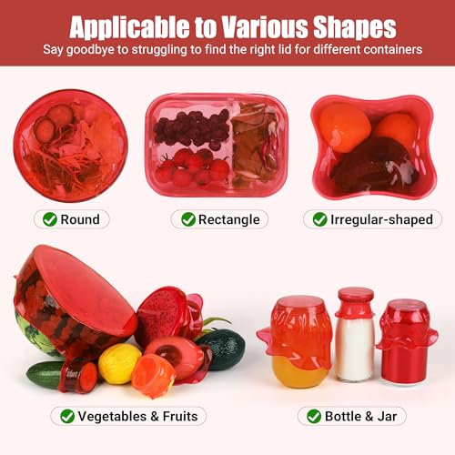 Silicone Stretch Lids for Food Storage in Fridge (6 Pcs Red)