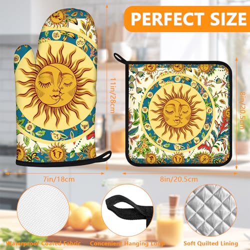 Sun and Moon Oven Mitts and Pot Holders Sets 4Pcs (Sun and Moon)