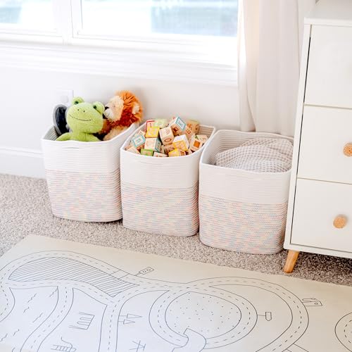 13x15x13 Kallax Storage Cubes Bins (Off White & Rainbow Stitching / 15 x 13 x 13 (Kallax))