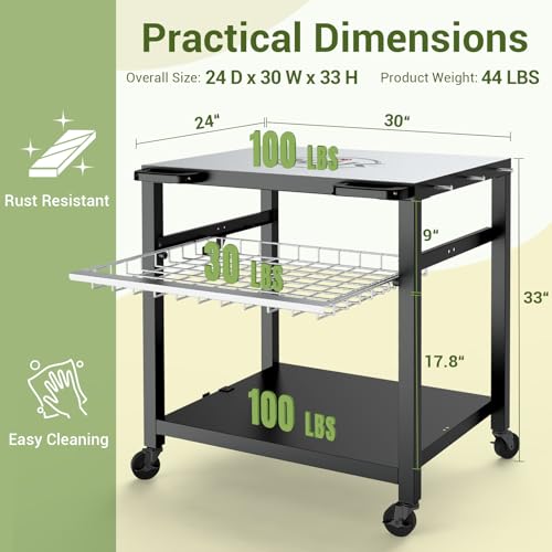 Grill Cart 30"x24" Pizza Oven Table for Outdoor 3 (White Stainless Steel 30"x24" With Drawer)