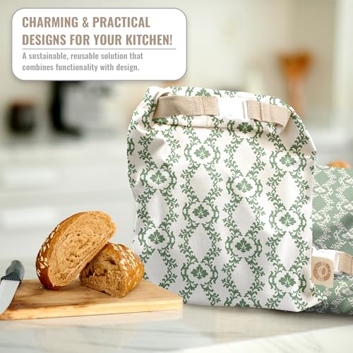Reusable Bread Bag Set for Home Bakers (Green Ornamental)