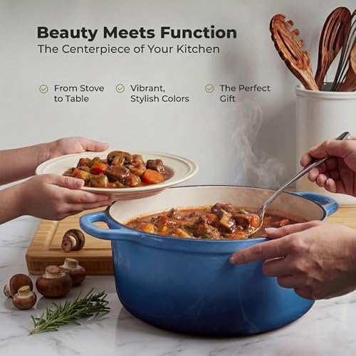 6.4QT Enameled Cast Iron Dutch Oven Pot with Lid (Aquamarine / 6.4 Quart)