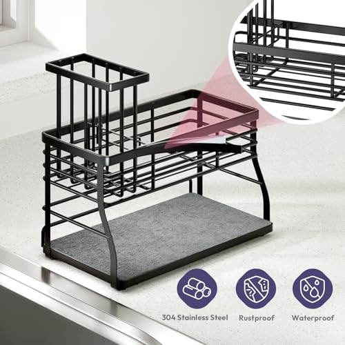 Sponge Holder for Kitchen Sink (Black-2 Tier)
