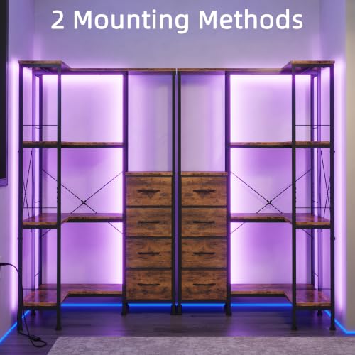 4 Tier Corner Bookshelf with LED Light Strips (Rustic Brown / 4 Tier)