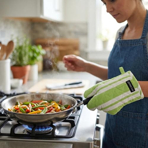 Oven Mitts and Pot Holders Set (Oven Glove + Pot Holder / Franca Lime Stripes)