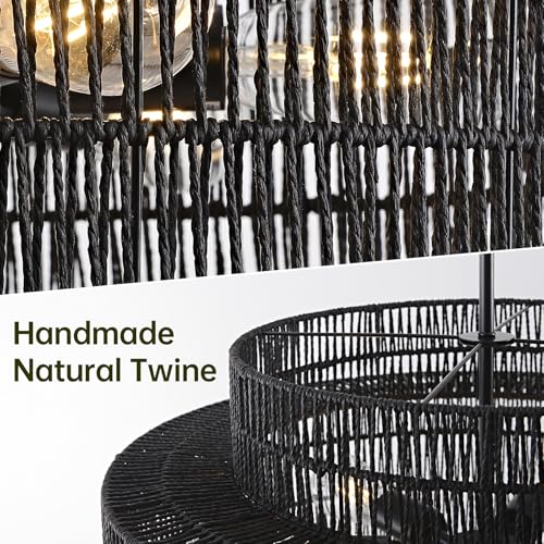 17.7" Black Rattan Chandelier for Dining Room (Black / 17.7" 4-Light)
