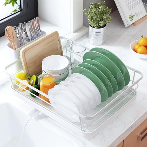 Dish Drying Rack for Kitchen Counter (White / 12''W x 15.5''L - 1 Tier)