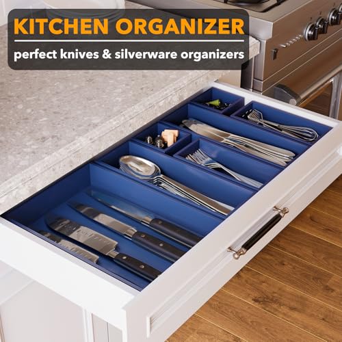 7 Piece Bamboo Drawer Organizer Storage Boxes Set (7-Piece / Navy Blue)