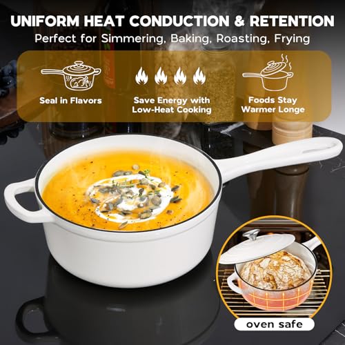 Enameled Cast Iron Saucepan (White / 3 Quarts)