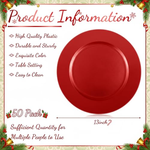 50 Pcs 13 Inch Charger Plates Bulk (Plain Style / Red)