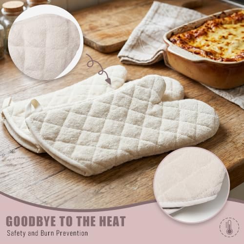 15" 482°F Terry Cloth Oven Mitts 100% Cotton Set of 2 (White / 15 inch)
