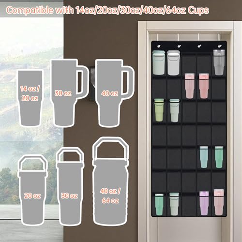 35 Pockets Door Hanging Cup Organizer Fit for Stanley Tumbler (67'' x 27.6'' / Black)