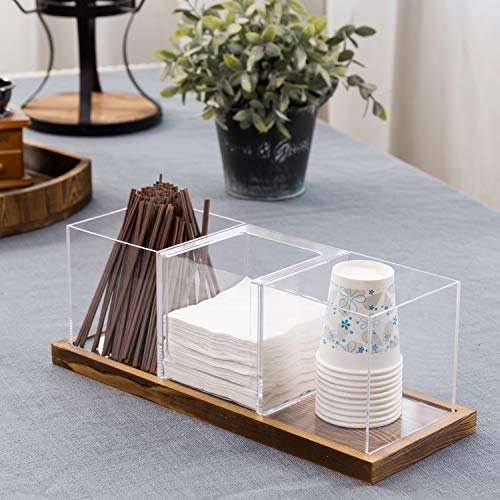 Coffee & Tea Station Organizer with Acrylic Compartments (Brown, Clear)