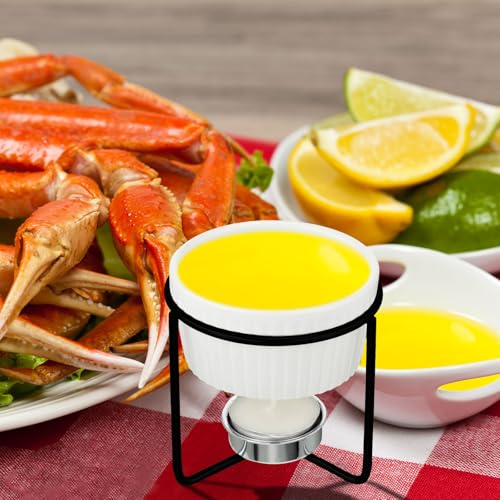 8 Pcs Ceramic Butter Warmers & 32 Tealight Candles (White/Black)