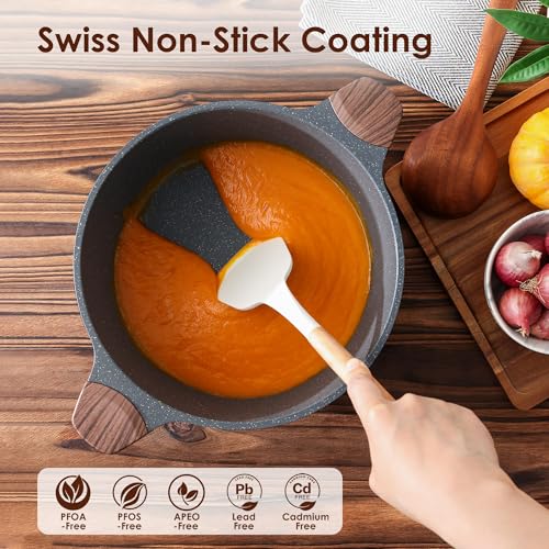 Nonstick Stock Pot with Lid (4.5 Quarts / Gray)