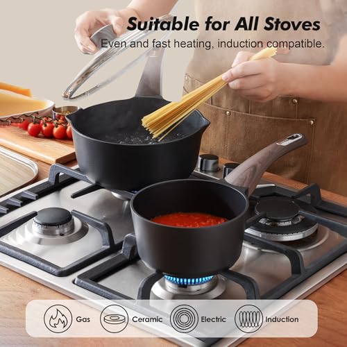Nonstick Sauce Pan with Lid (Classic Black / 1.5 Quarts)