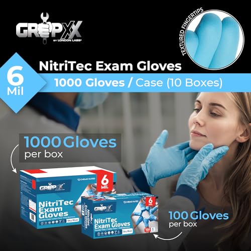 Heavy Duty 6 Mil Blue Nitrile Gloves Disposable Latex & Powder Free (100 Count / Small)
