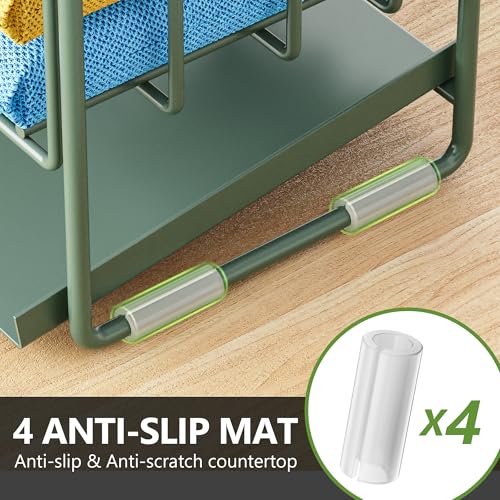 Sage Green 2 Tier Kitchen Sink Caddy Organzier Rack with Flexible Dish Brush Holder (Sage Green / Medium)