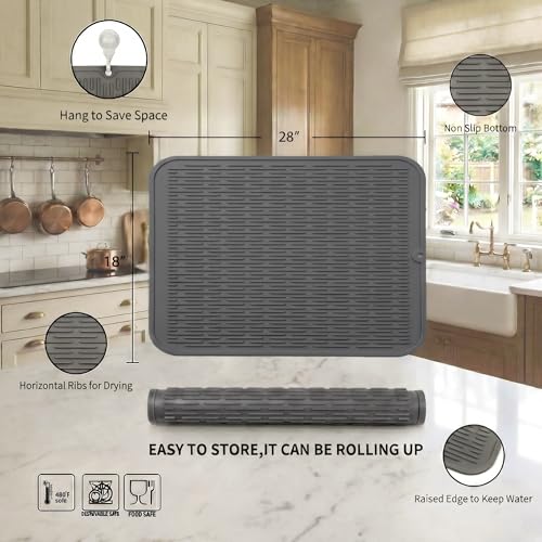 Silicone Dish Drying Mat for Multiple Usage (Gray / 28"L x 18"W)