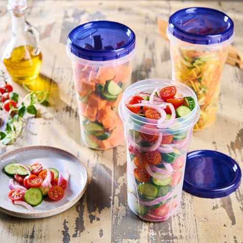 12 Pack Twist Cap Food Storage Containers with Blue Screw on Lid (48 OUNCE)