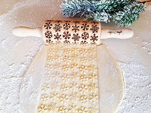 CHRISTMAS 3 Mini Embossed Rolling Pin Set Wooden Laser Engraved Textured rolling pins with Snowflakes