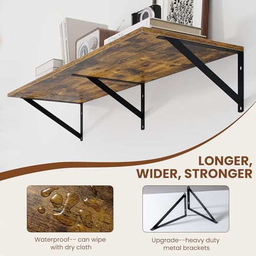 36W x 12D Deep Floating Shelves Set of 2 Rustic Brown (Rustic Brown With Black Metal Bracket / 36wx12dx5.8h)