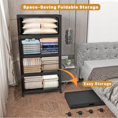 672QT Stackable Storage Bins with Lids (Black / 29.5"L)