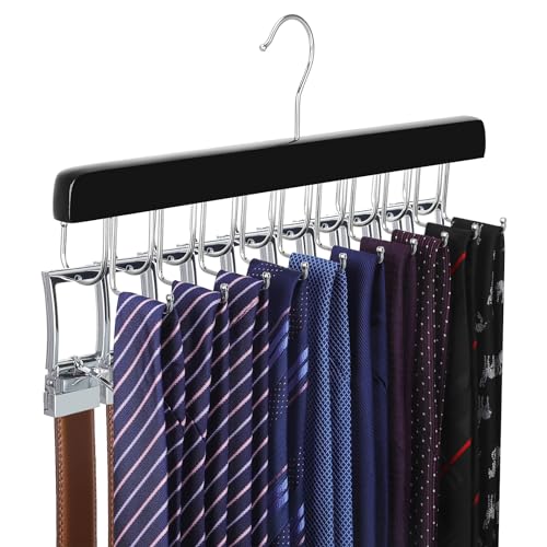 20 Hooks 2 in 1 Belt Tie Hanger Max 30 Belts 30 Ties Capacity (Black)