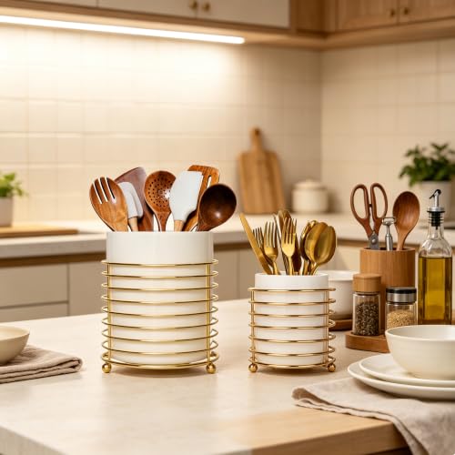 Silverware Holder for Kitchen Countertop (L / White Gold)