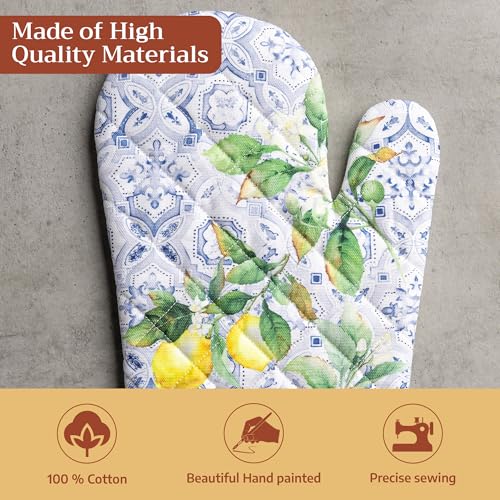 Maison d'Hermine Oven Gloves 100% Cotton Oven Mitt (030 - Citrus / 7.5" x 13" (Oven Mitt))