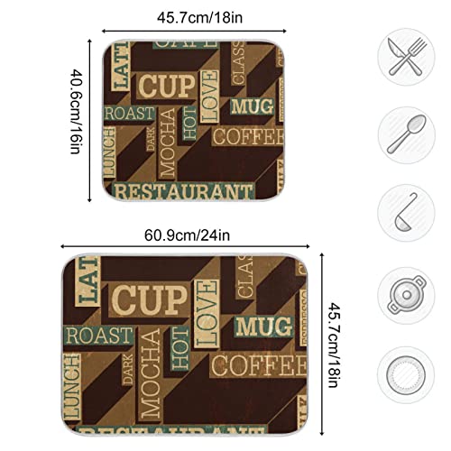 Super Absorbent Dish Drying Mat (Coffee Themed Seamless Retro / 16" x 18")
