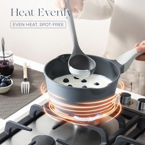 Ceramic Nonstick Saucepan with Lid (3 Quarts / Gray)