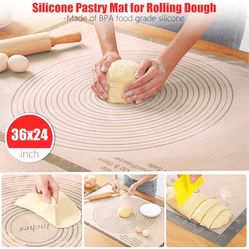 Silicone Pastry Mat 36x24 Inch Extra Large Baking Mat with Measurements (Gray / 24"L x 36"W)