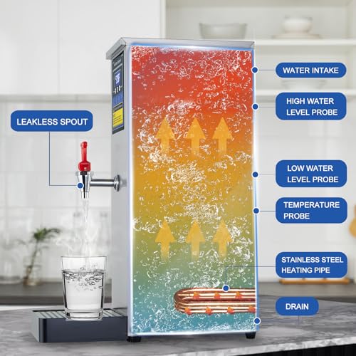 Hot Water Dispenser Commercial Water Boiler Countertop Hot Water Machine Stainless Steel Step (Silver 30Liter/H)