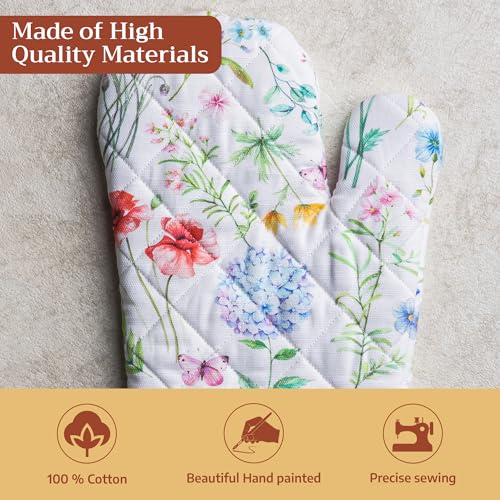 Maison d'Hermine Oven Gloves 100% Cotton Oven Mitt (031 - Just Floral / 7.5" x 13" (Oven Mitt))