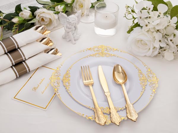 400PCS Gold Wrapped Silverware Disposable Fancy for Parties Weddings (Gold - Fancy)