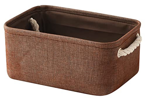 Small Fabric Canvas Storage Bin with Cotton Rope Handles (Brown / Small -11.8Lx7.9Wx5.2H)