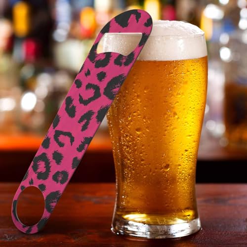 Leopard Print Stainless Steel Bottle Opener Jaguar Animal Fur Fashion Natural Skin Black Pink Wild Spot Flat Beer Bottle Opener Keychain for Home Kitchen Bar Restaurant Party Birthday Gift (Leopard Print)