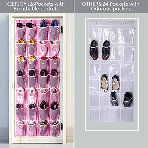 28 Pocket Over The Door Shoe Organizer (Pink-2 Pack of 28)