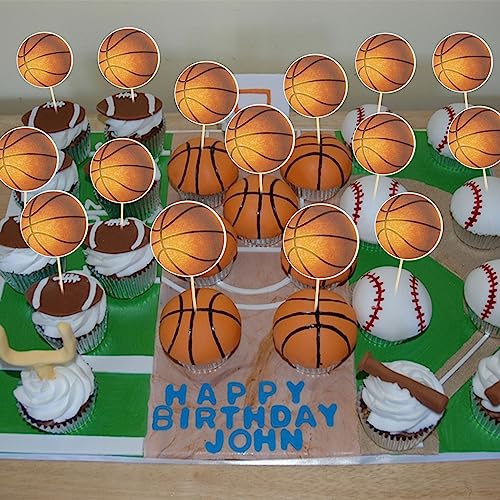 24Pcs Basketball Cupcake Toppers Star Sports Ball Cupcake Picks Baby Shower Basketball Sports Players Theme Birthday Party Cake Decorations Supplies (24 Count)