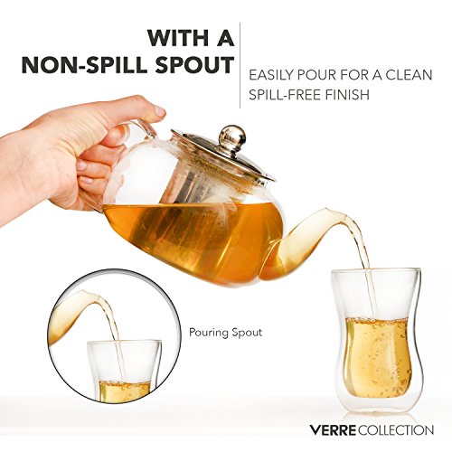 Glass Teapot Stovetop Compatible Kettle with Stainless Steel Removable Infuser (27 Ounce)